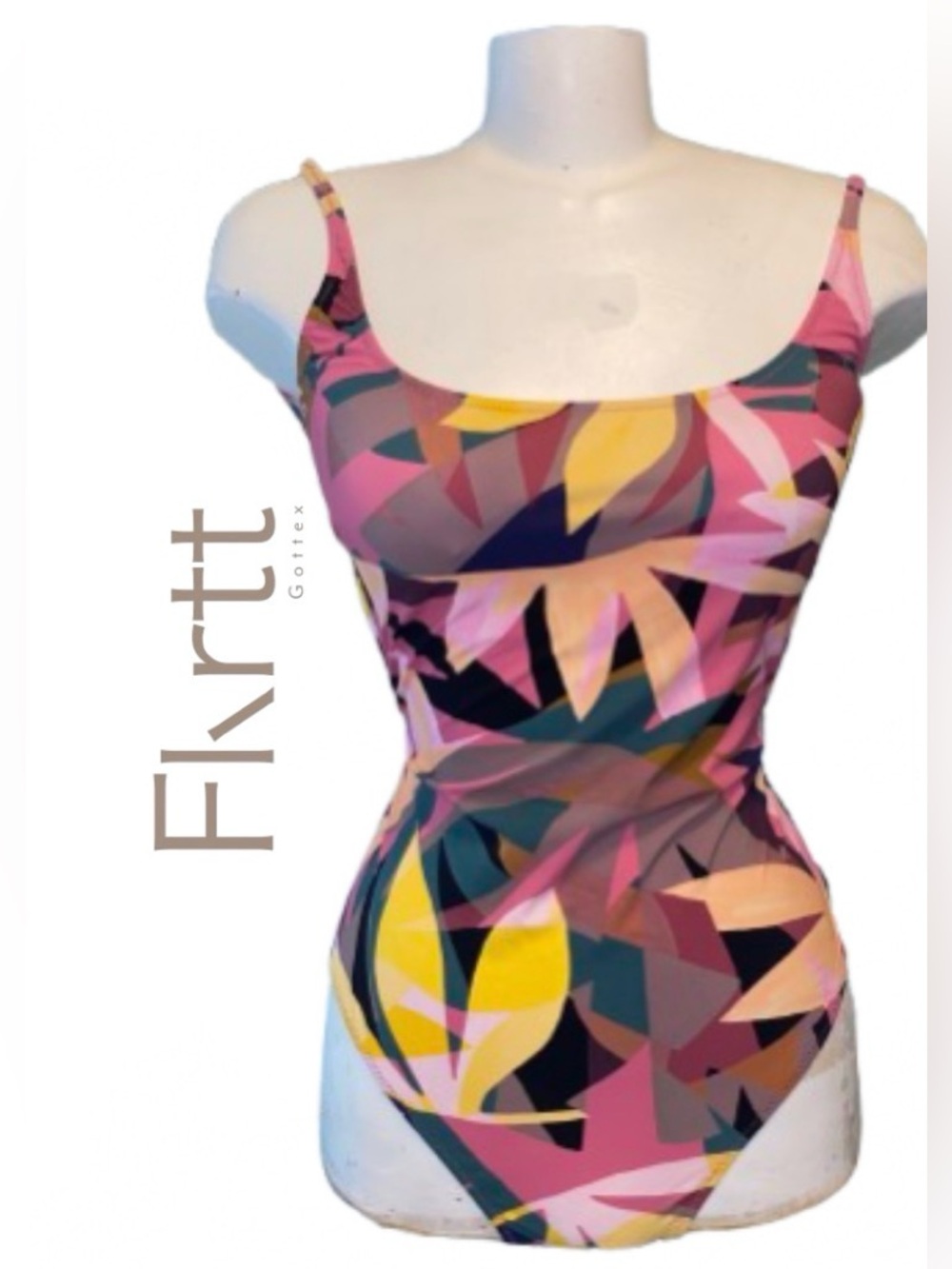 ♥️ NWT Flirt t Gortex Multicolor Tropical Print One-Piece Swimsuit Size XL